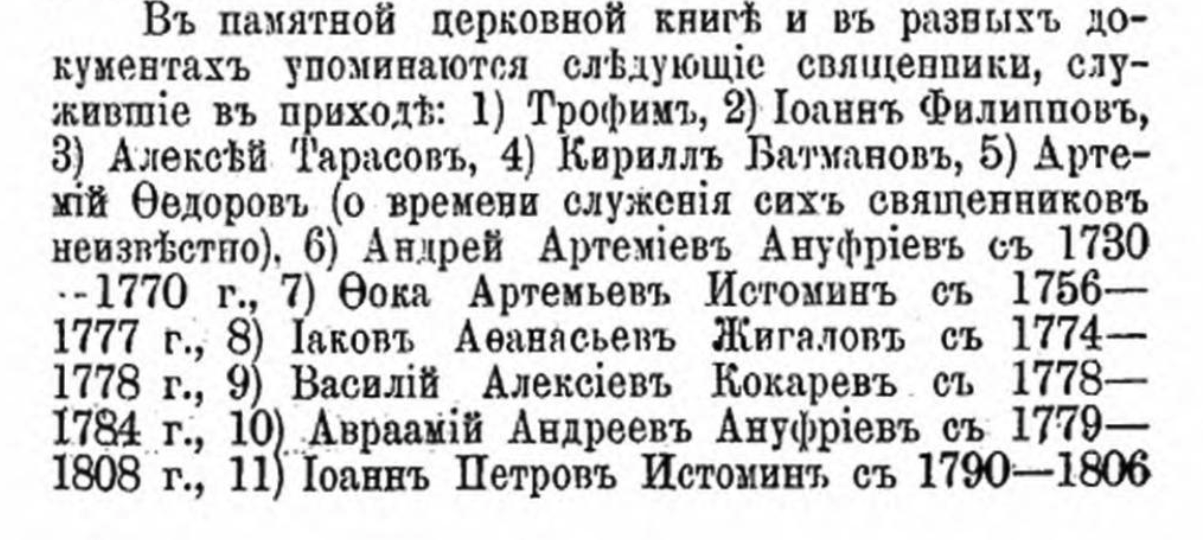 Фрагмент списка священников Ижемского прихода